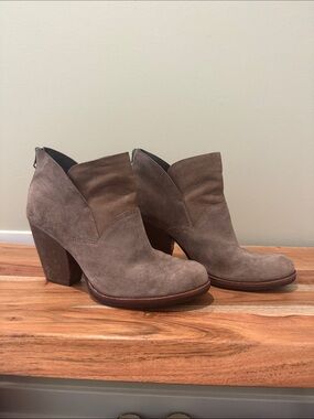 Kork-Ease Taupe Suede Ankle Booties